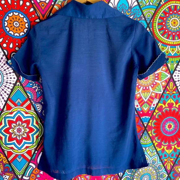 Vintage 1970s Blue Floral Embroidered Shirt - Picture 2 of 5